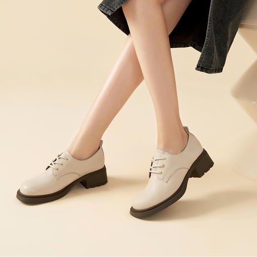 Safiya/索菲娅2023秋季新品英伦风休闲软底真皮系带粗跟小皮鞋乐福鞋牛津鞋SF33112026 商品图4