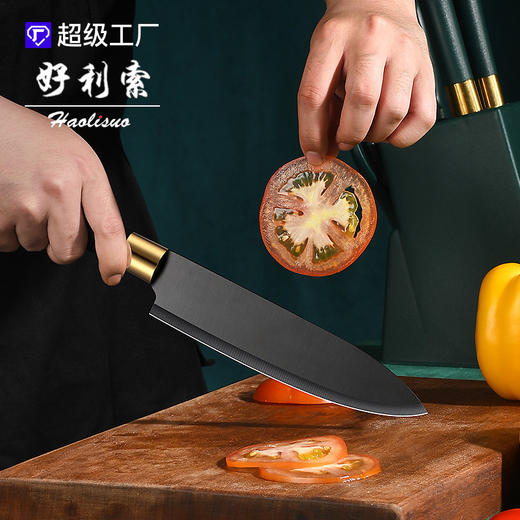 「国潮六件套！礼盒装」刀具套装厨房菜刀组合厨具用品全套不锈钢家用水果刀厨师刀黑锋刀 商品图1