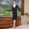 AD高冷御姐风连衣裙女香槟色接拼黑色西装裙气质中袖收腰包臀裙子 商品缩略图3