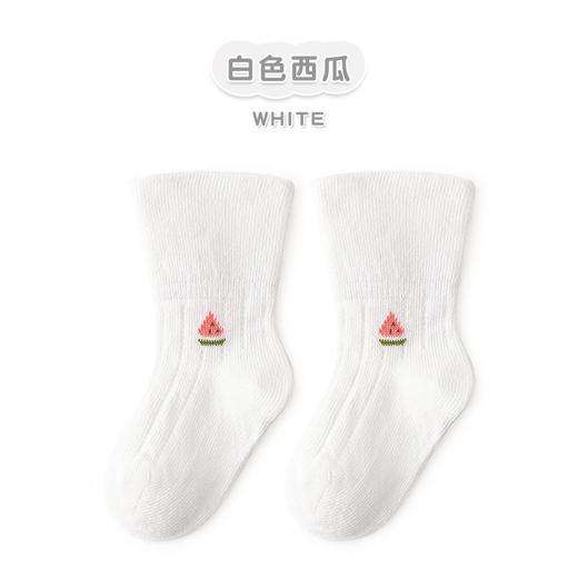 【3双装 一袜两穿 元气满满】23新款卡通宝宝两穿反折袜新生婴幼儿童无骨袜子水果翻边松口短袜 商品图5