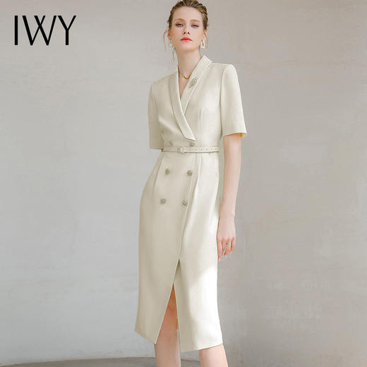 IWY/气质名媛短袖连衣裙女时尚双排扣绑带职业西装裙美容院工装232029Q1 商品图0