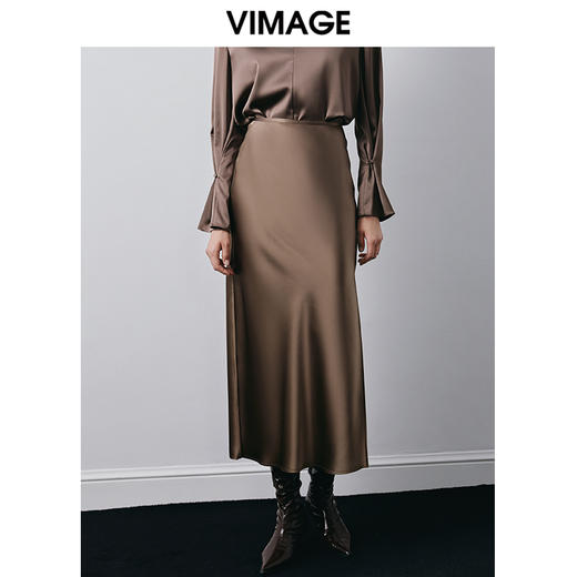 VIMAGE纬漫纪秋季新款时尚气质高腰开叉半身裙V2006610 商品图2