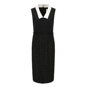 【雾都黎明】绵羊毛粗花呢拼接收腰连衣裙23000054A