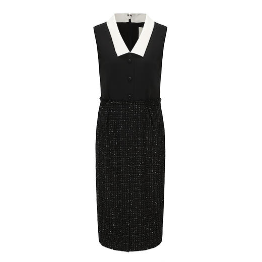 【雾都黎明】绵羊毛粗花呢拼接收腰连衣裙23000054A 商品图0