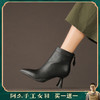 阿么手工女鞋尖头真皮高跟短靴女7.5CM百搭职业法式气质裸靴时尚 商品缩略图0