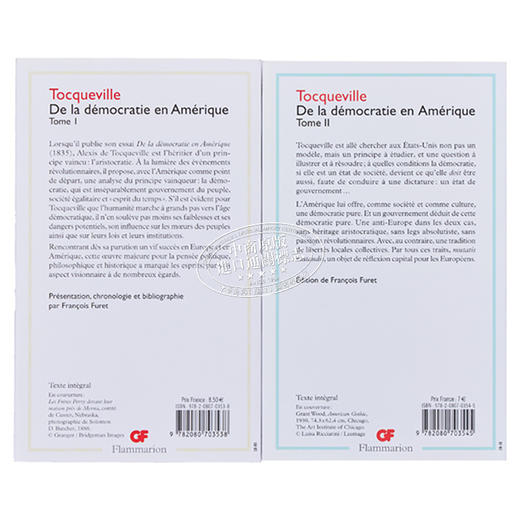 【中商原版】托克维尔 论美国的民主 2本套装 法文原版 De la democratie en Amerique Alexis de Tocqueville 商品图1