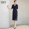 IWY/时尚藏青色绑带连衣裙双排扣绑带职业西装裙美容院工装232029Q1 商品缩略图1