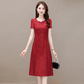 复古国风优雅连衣裙，圆领短袖气质A字裙QYM-GWA16-L