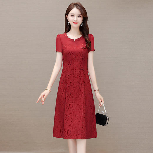 复古国风优雅连衣裙，圆领短袖气质A字裙QYM-GWA16-L 商品图0