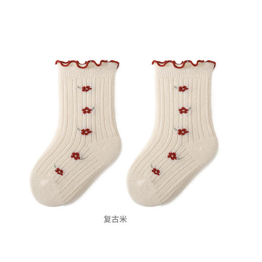 【3双装 复古碎花袜】2023秋季新品新生儿宝宝袜子无骨松口不勒脚木耳花边公主婴儿袜子 商品图5