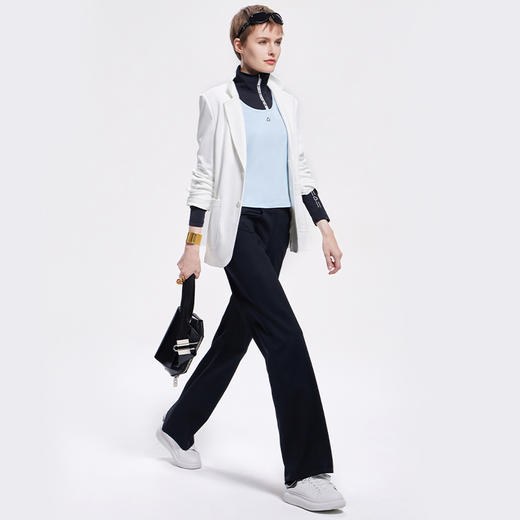 TITIKA运动西装女春秋运动休闲通勤免熨烫纯白色宽松长款外套71093 商品图1