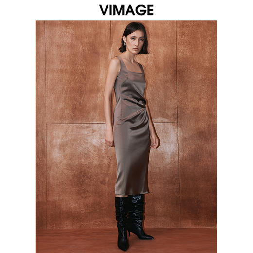 VIMAGE纬漫纪秋季新品高腰修身优雅连衣裙V2007614 商品图2