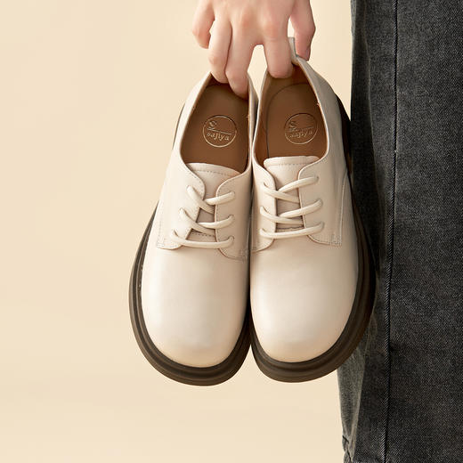 Safiya/索菲娅2023秋季新品英伦风休闲软底真皮系带粗跟小皮鞋乐福鞋牛津鞋SF33112026 商品图5