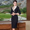 AD高冷御姐风连衣裙女香槟色接拼黑色西装裙气质中袖收腰包臀裙子 商品缩略图0