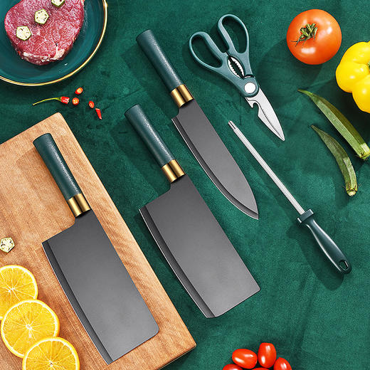 「国潮六件套！礼盒装」刀具套装厨房菜刀组合厨具用品全套不锈钢家用水果刀厨师刀黑锋刀 商品图2