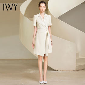 IWY/杏色西装连衣裙女名媛气质绑带显瘦职业裙232041Q1