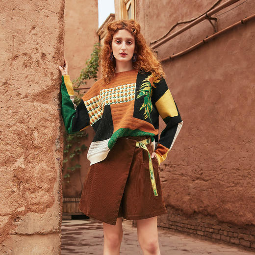 两三事梵高艺术香茅树莓2023秋季新款复古文艺绑带设计休闲裤 商品图3