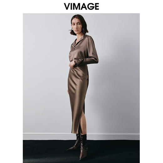 VIMAGE纬漫纪秋季新款时尚气质高腰开叉半身裙V2006610 商品图1