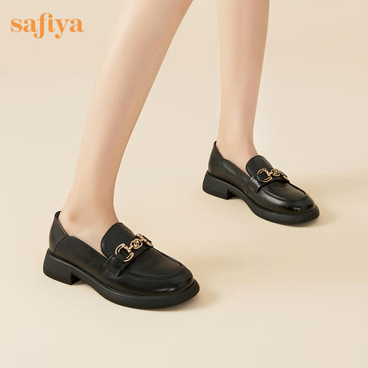 Safiya/索菲娅2023秋季新品英伦风浅口百搭一脚蹬真皮软底乐福鞋 SF33112023 商品图4