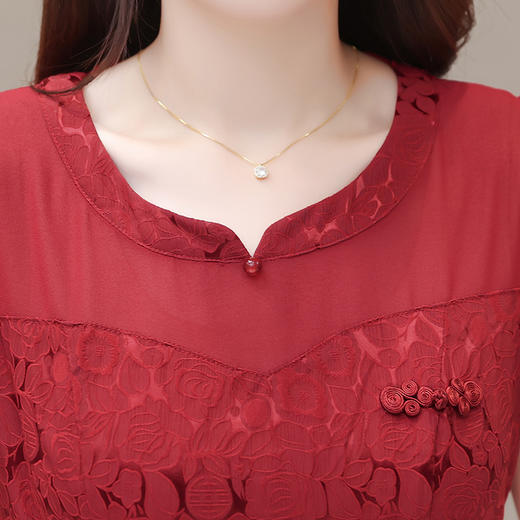 复古国风优雅连衣裙，圆领短袖气质A字裙QYM-GWA16-L 商品图3