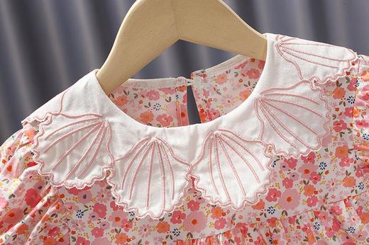 公主裙儿童女宝宝夏季粉色碎花女童连衣裙贝壳花边领淑女外出裙子 商品图1