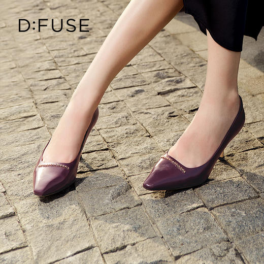 D:FUSE迪芙斯秋款单鞋女高跟鞋羊皮方头金属扣件时尚女鞋DF33111024 商品图3
