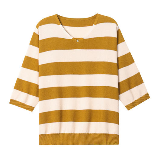 条纹针织衫女七分袖中袖上衣，早秋新款毛衣春秋薄款妈妈打底衫CC-10-2976 商品图4