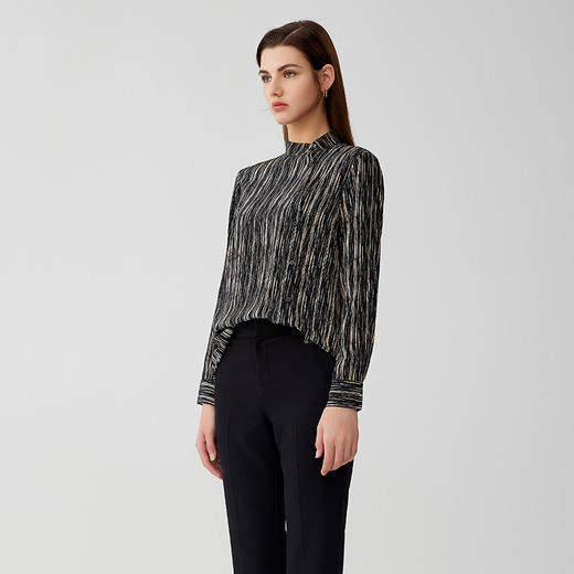 【桑蚕丝条纹上衣】23年秋款新品女士100%桑蚕丝上衣时尚条纹薄款衬衫 商品图2