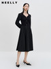 NEELLY纳俪商场同款泡泡袖针织拼接连衣裙秋季新款气质黑色中长裙N23082Y01115 商品缩略图0
