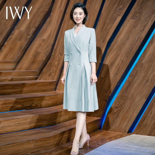 IWY/蓝色播音艺考生礼服女气质七分袖主持人演讲比赛正装Q963-L 商品图4