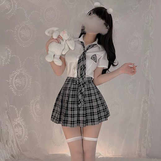 霏慕学院风格子JK制服套装7017 情趣内衣 女制服诱惑性感紧身包臀秘书裙角色扮演学院风格子丝袜夜店职业装开档免脱套装 商品图4