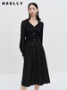 NEELLY纳俪商场同款泡泡袖针织拼接连衣裙秋季新款气质黑色中长裙N23082Y01115 商品缩略图1