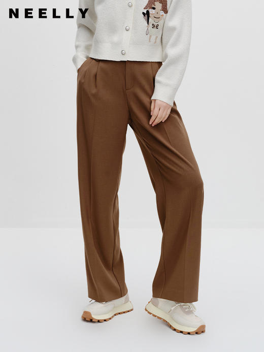 NEELLY纳俪商场同款直筒西装裤秋季新款高级感别致洋气压褶休闲裤N23082H01124 商品图1