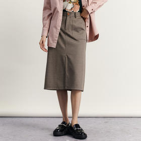 谜底半身裙2023秋季新款通勤百搭修身前开叉中长裙半裙233MB0957