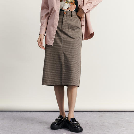 谜底半身裙2023秋季新款通勤百搭修身前开叉中长裙半裙233MB0957 商品图0