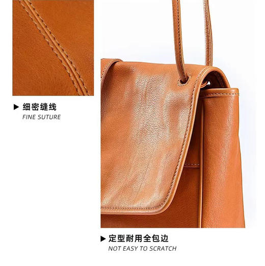 裘真牛皮包女复古真皮包通勤包单肩小众托特包大容量邮差包女斜挎 商品图9