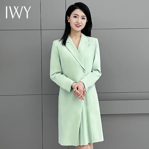 IWY/绿色百褶连衣裙女气质播音艺考主持人正装西装裙高端223198Q1 商品图4