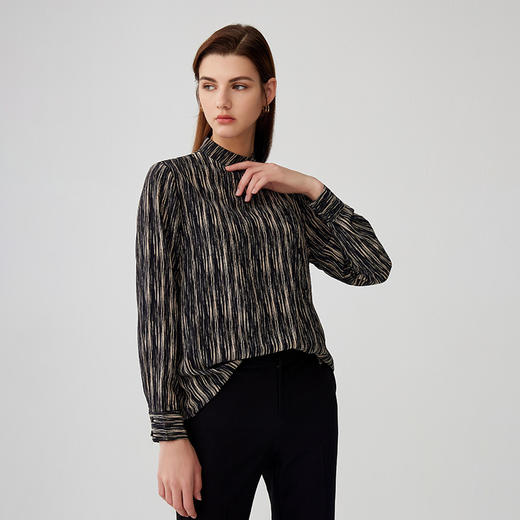 【桑蚕丝条纹上衣】23年秋款新品女士100%桑蚕丝上衣时尚条纹薄款衬衫 商品图1
