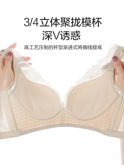 无钢托，防下垂，深V聚拢，花卉蕾丝美背文胸 商品图4