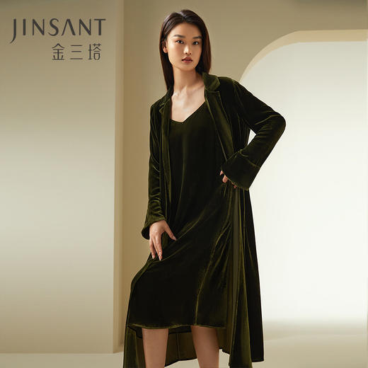 【自带高光桑蚕丝丝绒】金三塔垂感丝滑桑蚕丝吊带裙/睡袍女士家居服  YSFDD301/YSFDD101 商品图0