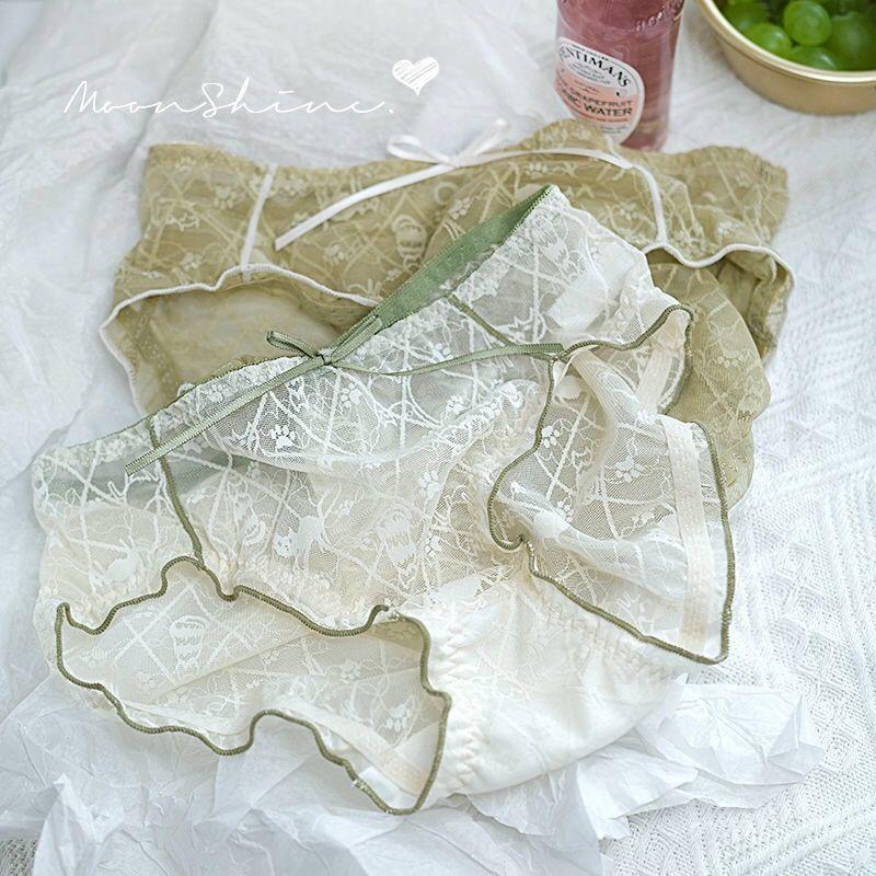 【牛奶女士内裤】法式纯欲甜美少女无痕可爱蕾丝内裆提臀透气女生内裤