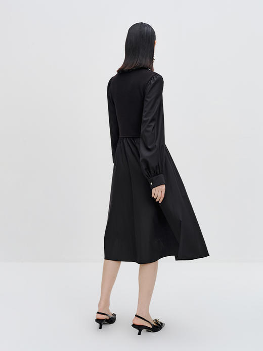 NEELLY纳俪商场同款泡泡袖针织拼接连衣裙秋季新款气质黑色中长裙N23082Y01115 商品图3