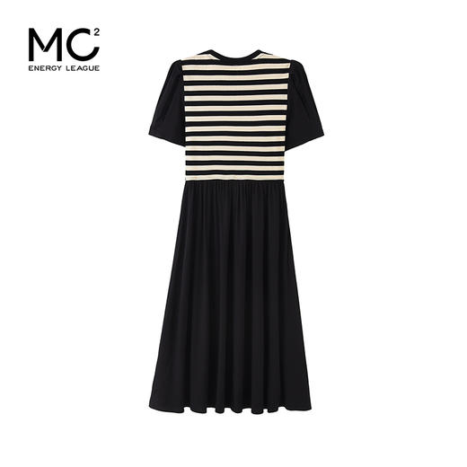mc2条纹拼接连衣裙女装夏季新款圆领收腰显瘦高级感假两件连身裙 商品图3