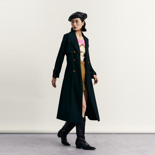 谜底戗驳领长风衣女2023秋新款复古时尚双排扣长款外套233ME1038 商品图1
