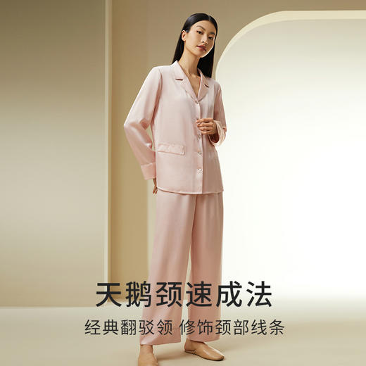 真丝睡衣19姆米重磅100%桑蚕丝翻驳领休闲长袖衣裤套家居服女金三塔  YSFDD203 商品图2