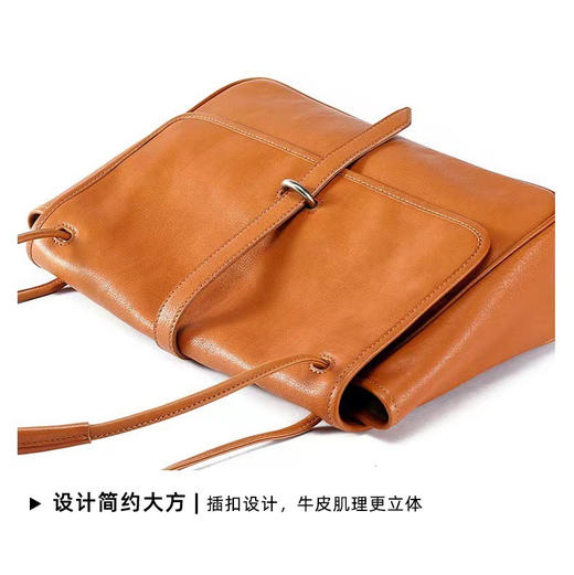 裘真牛皮包女复古真皮包通勤包单肩小众托特包大容量邮差包女斜挎 商品图8