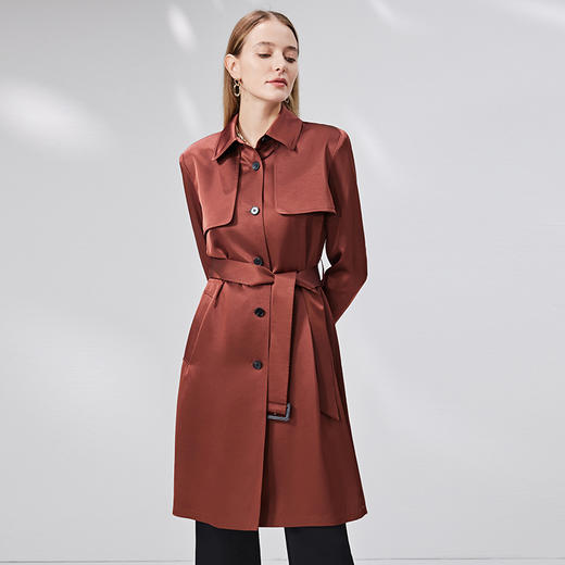 EITIE爱特爱秋季新款大气通勤百搭束腰显瘦长款风衣外套女7104810 商品图3