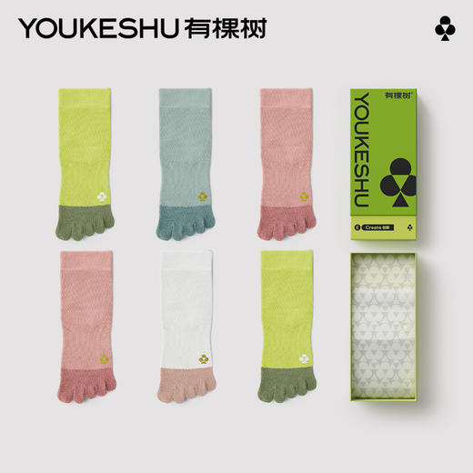 有棵树纯棉防臭女士中筒五指袜3双装E-S4083 商品图0