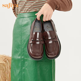 Safiya/索菲娅2023秋季新品英伦圆头粗跟百搭一脚蹬软底乐福鞋SF33112138