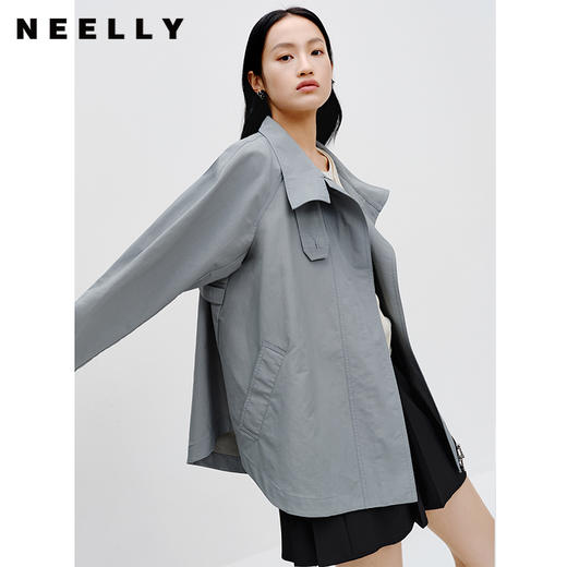 NEELLY纳俪商场同款风衣外套女中长款秋季新款设计感插肩袖上衣女N23081F01087 商品图4